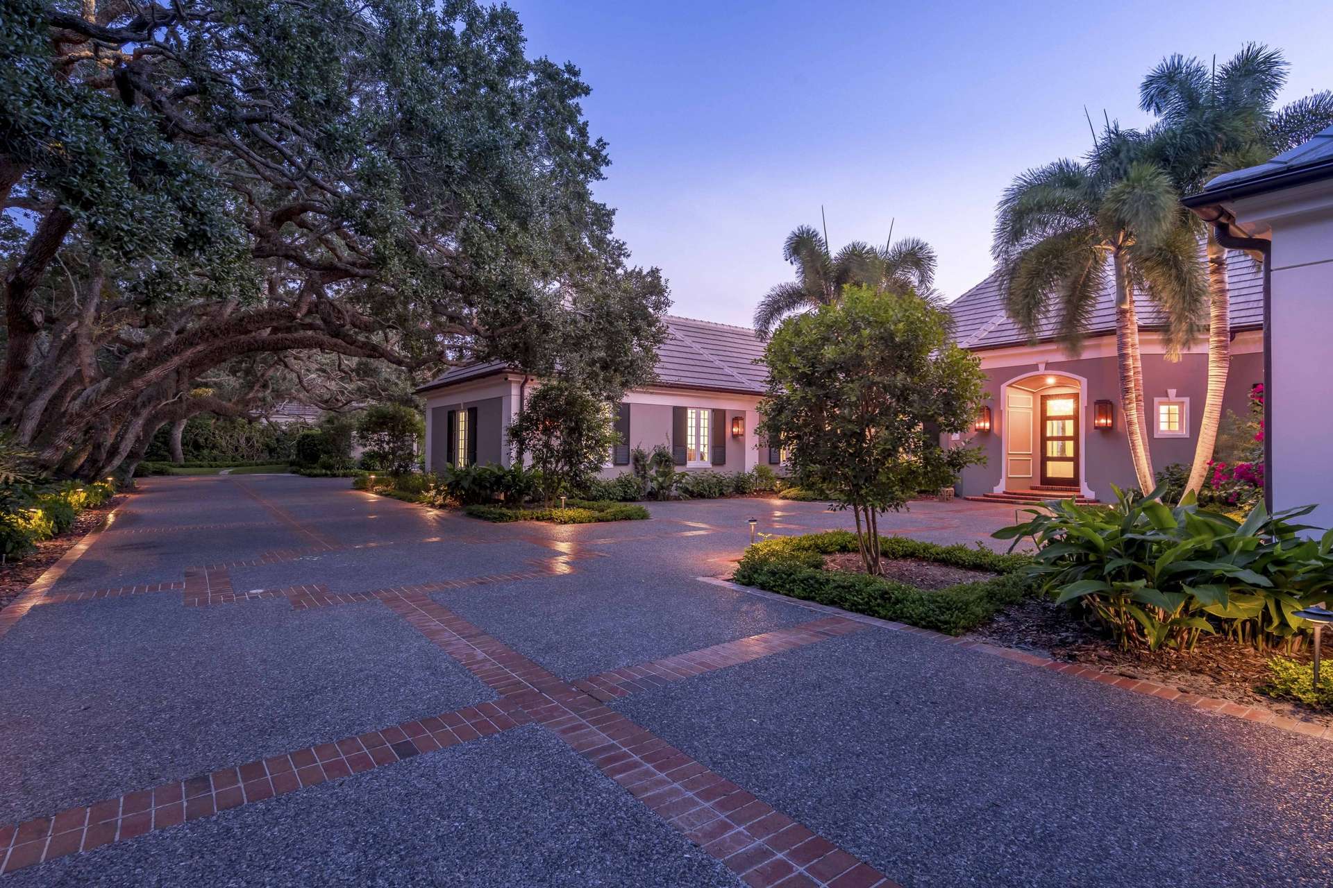 Estate entrance at twilight on the Vero Beach barrier island